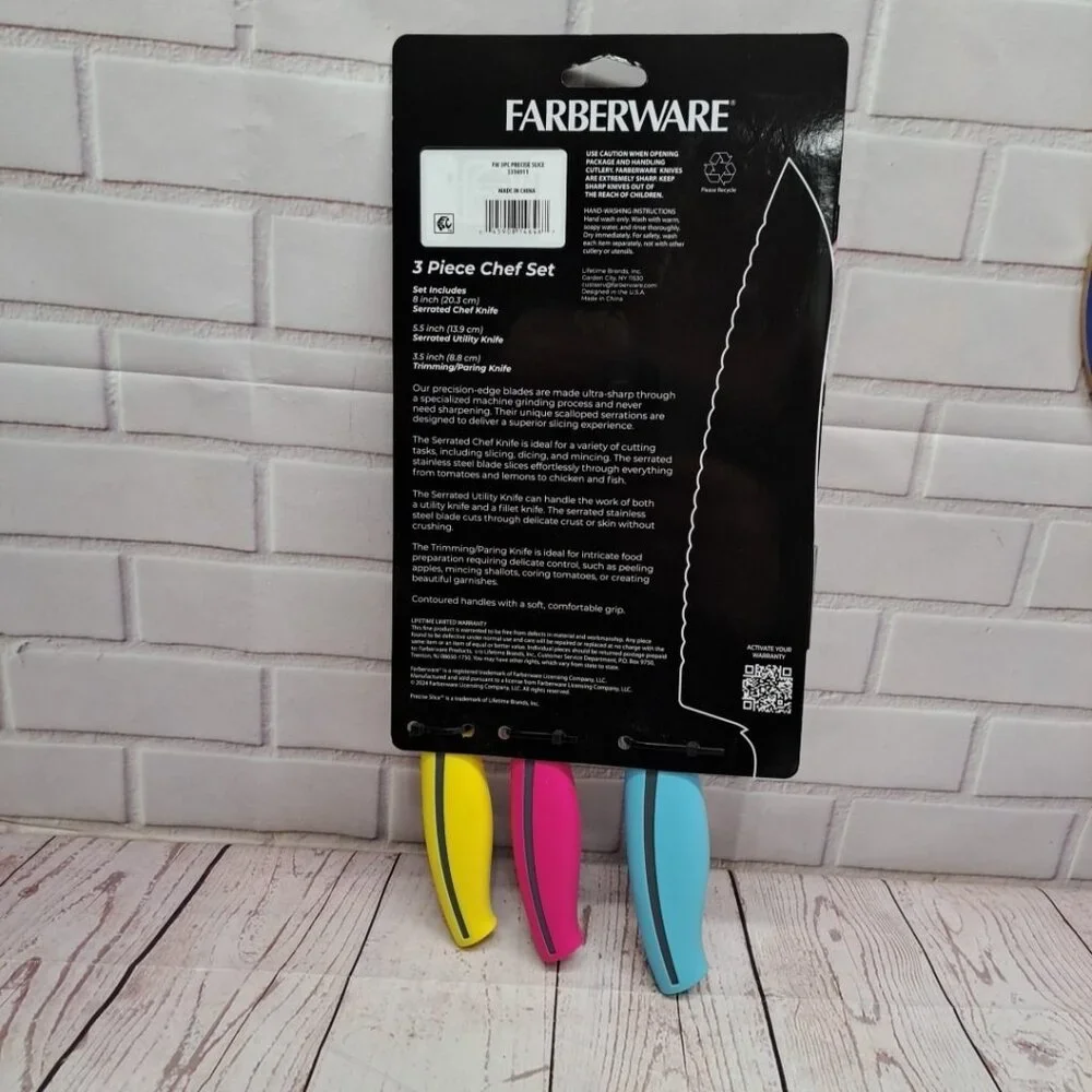 Farberware Precise‎ Slice, Bright Color Soft Grip, 3 Piece Chef Set